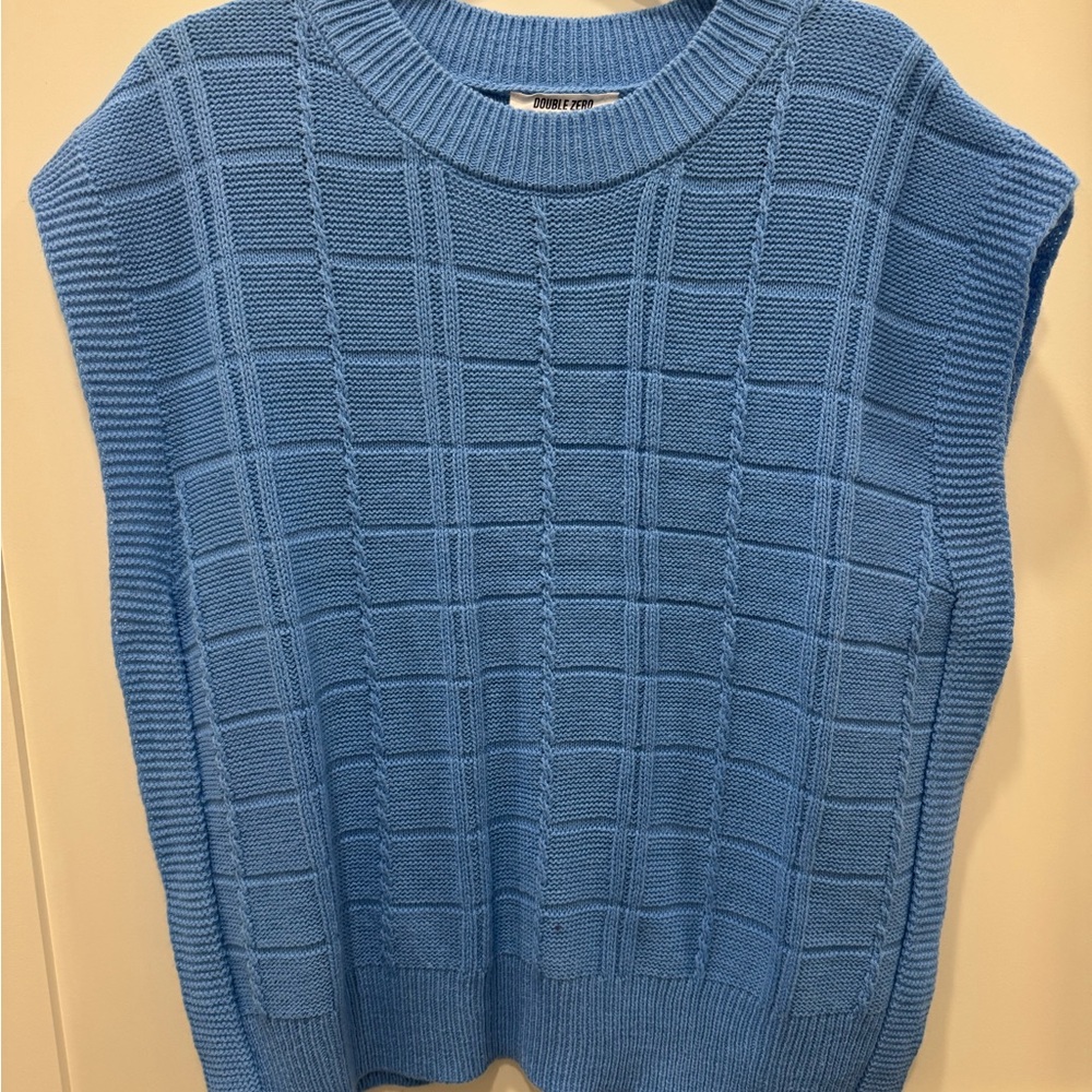 Double Zero Blue Textured Knit Sweater Vest